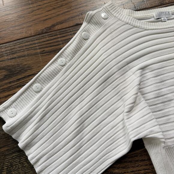 Joseph A White Ribbed Knit Top Button Shoulder Short Sleeve Sweater Style Sz M - Picture 4 of 7
